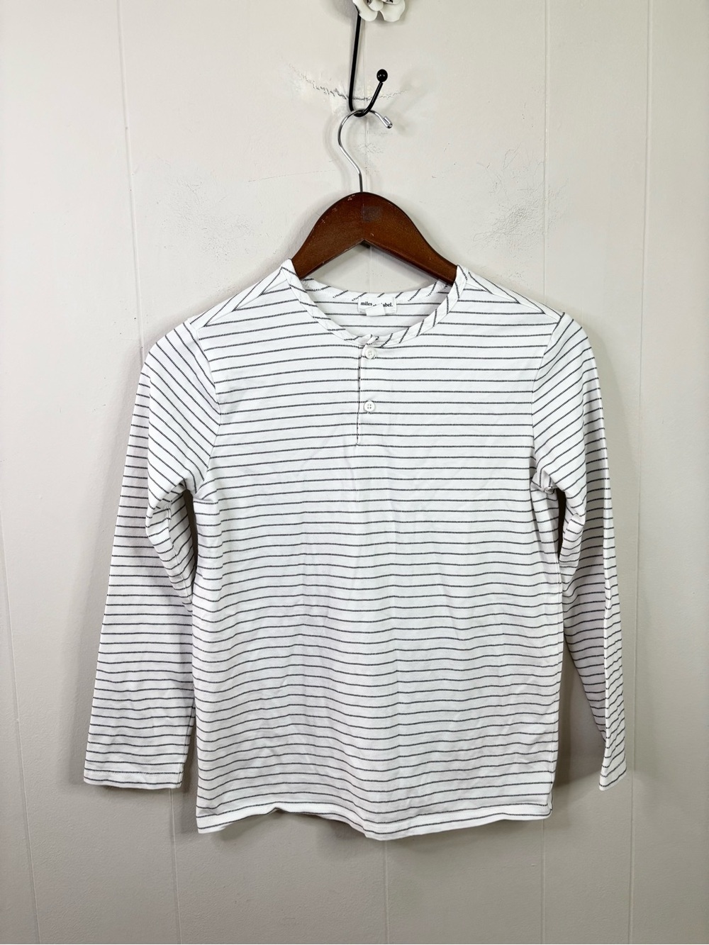 Miles The Label stripe white long sleeve Henley cotton stretch tee shirt 12